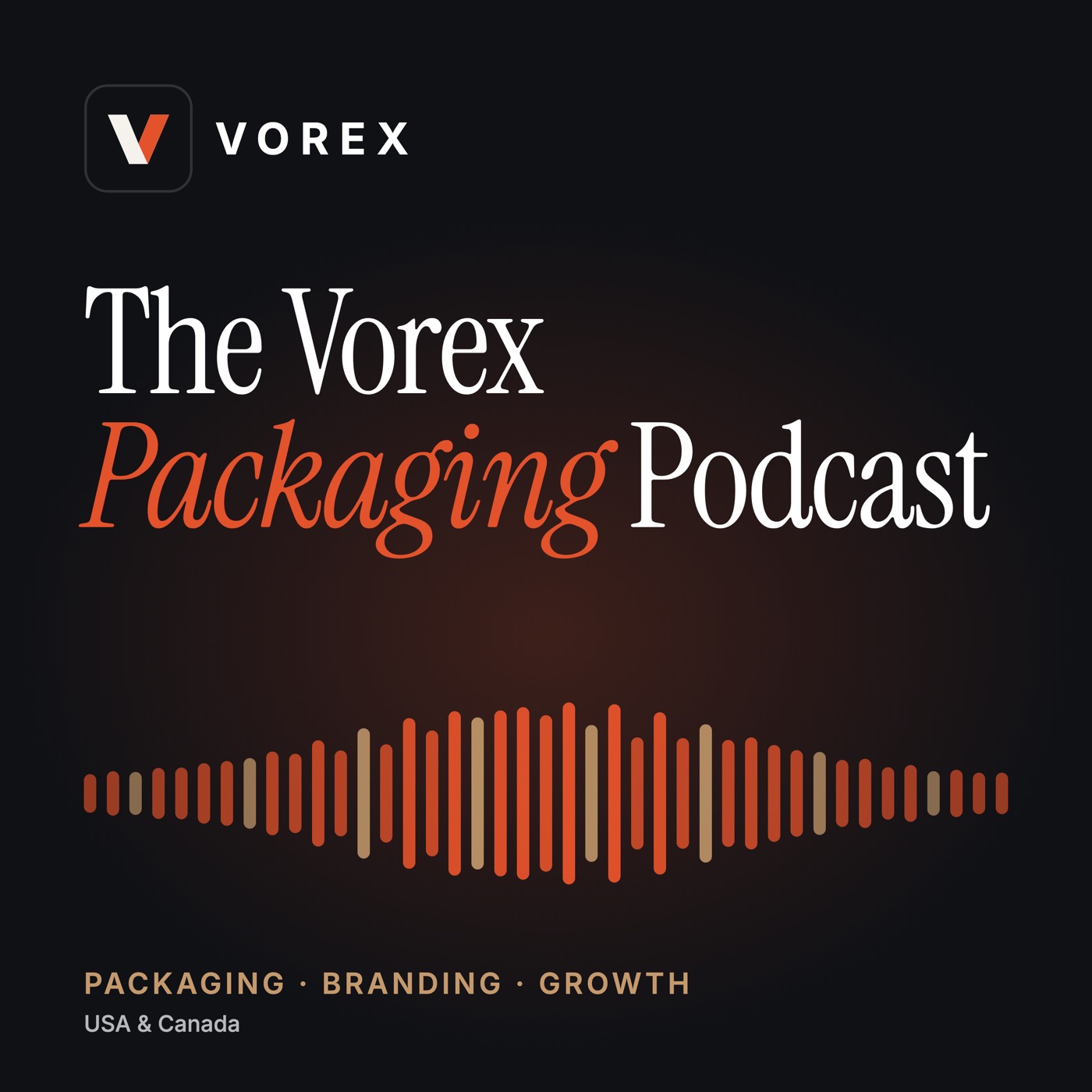 The Vorex Packaging Podcast show art: the Vorex mark, the show name and an abstract waveform